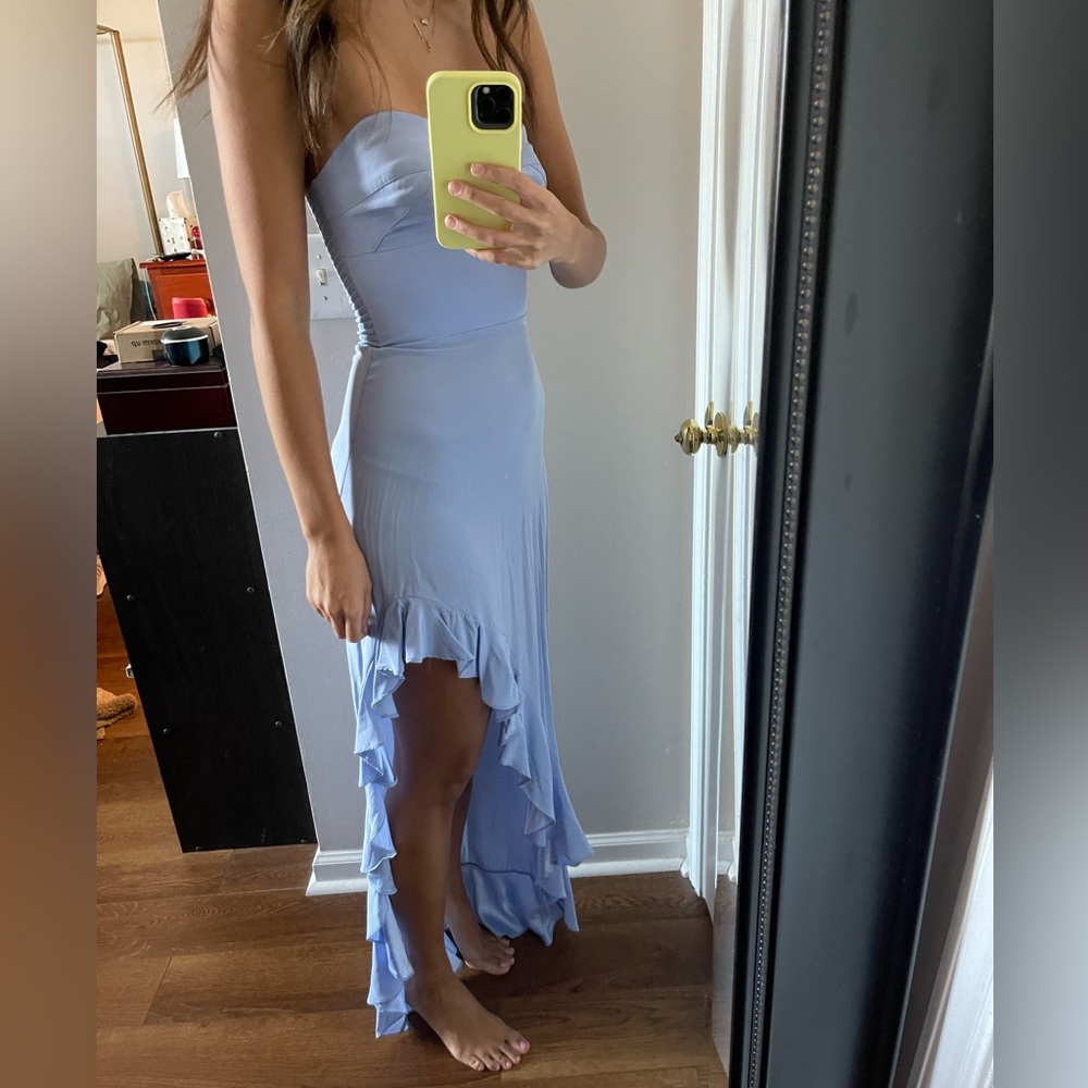 Amanda Uprichard Blue Strapless Asymmetrical Dress